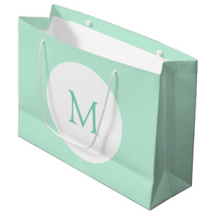 Sacola Para Presentes Grande Mint Green Color Monograma Moderna Tendência Eleg