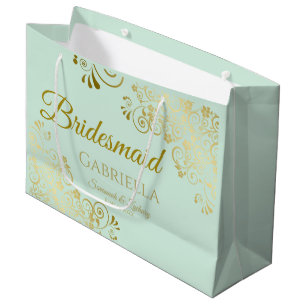 Sacola Para Presentes Grande Mint Green & Dourado Lace Elegante Bridesmaid