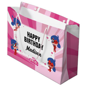 Sacola Para Presentes Grande Miraculoso Ladybug Chibi Birthday
