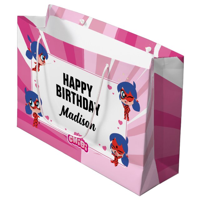 Sacola Para Presentes Grande Miraculoso Ladybug Chibi Birthday (Frente inclinada)