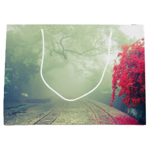 Sacola Para Presentes Grande Misty Railroad Tracks Foto Cênica