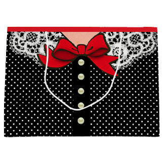 Sacola Para Presentes Grande Moda retrô em preto branco e vermelho