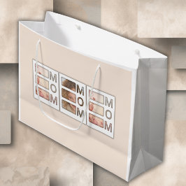 Sacola Para Presentes Grande Modern 3 Photo Grid Mom Birthday Keepsake