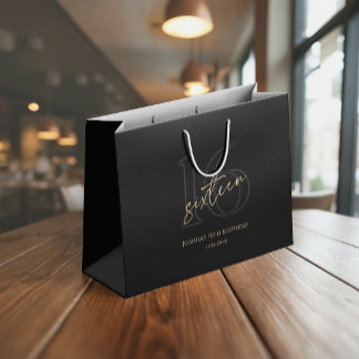 Sacola Para Presentes Grande Modern Black Gold 16th Birthday