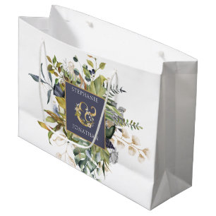 Sacola Para Presentes Grande Modern Floral Casamento entre Ampersand Azul e Ve