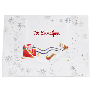 Sacola Para Presentes Grande Modern Girly Unicorn Papais noeis Snowflakes Nome 