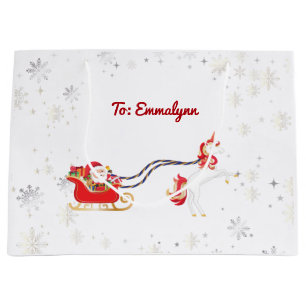 Sacola Para Presentes Grande Modern Girly Unicorn Papais noeis Snowflakes Nome 