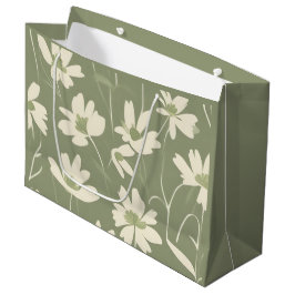 Sacola Para Presentes Grande Modern Light Sage White Wildflower