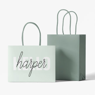 Sacola Para Presentes Grande Modern Pastel Mint Hello E Você Nome