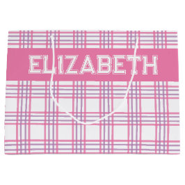 Sacola Para Presentes Grande Modern Preppy Plaid Pink Purple Pattern