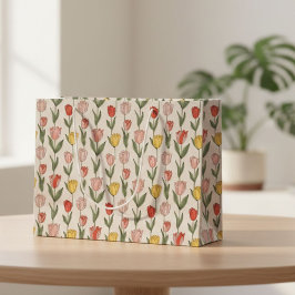 Sacola Para Presentes Grande Modern Tulip Floral Pattern Soft Botanical Spring