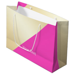 Sacola Para Presentes Grande Moderno elegante bloco de cor rosa-quente e dourad