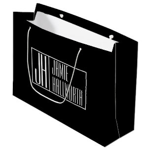 Sacola Para Presentes Grande Moderno, Preto e Branco, Logotipo de iniciais e no