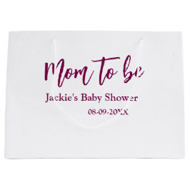 Sacola Para Presentes Grande Mom to be baby shower name date pink simple minima