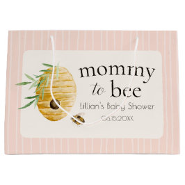Sacola Para Presentes Grande Mommy To Bee Bumblebee Pink Girl Baby Shower 