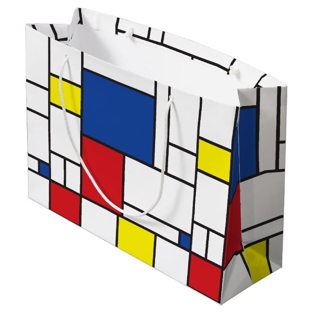 Sacola Para Presentes Grande Mondrian Minimalist Geométrico De Stijl Modern Art (Verso inclinado)