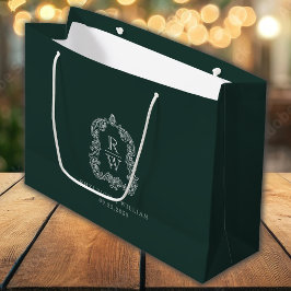 Sacola Para Presentes Grande Monogram Crest Forest Green Wedding