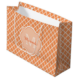 Sacola Para Presentes Grande Monograma alaranjado à moda de Quatrefoil com nom