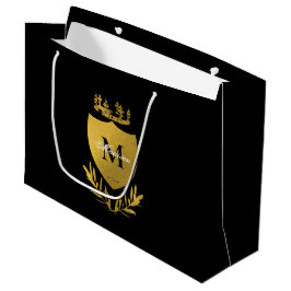Sacola Para Presentes Grande Monograma de blindagem Real Black & Dourada