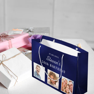 Sacola Para Presentes Grande Monograma de fotos personalizadas azul-marinho azu