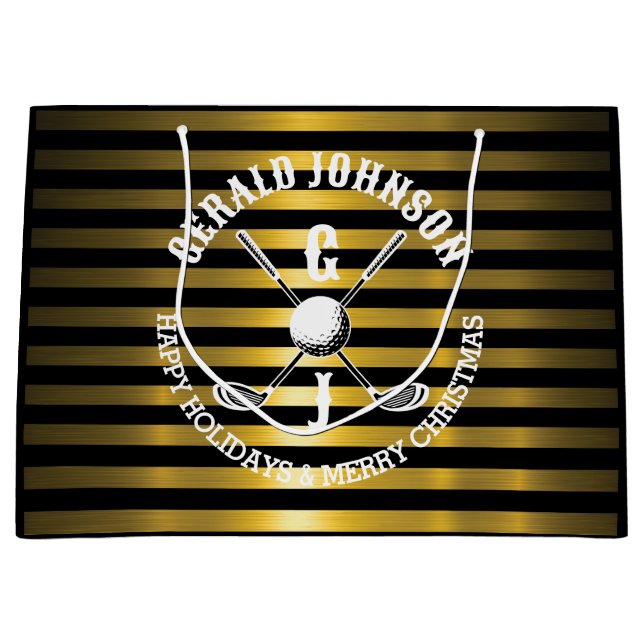 Sacola Para Presentes Grande Monograma de Golfe Elegante para Férias (Frente)
