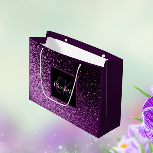 Sacola Para Presentes Grande Monograma de luxo roxo, cor-de-rosa, de aniversári