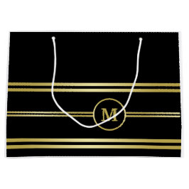 Sacola Para Presentes Grande Monograma de ouro elegante a preto