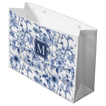 Monograma de Padrão Toile Floral Azul Vintage