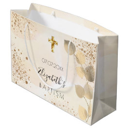 Sacola Para Presentes Grande Monograma do ouro do eucalipto-batismo