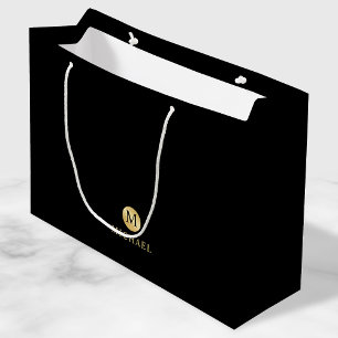 Sacola Para Presentes Grande Monograma Dourado e Preto de Luxo