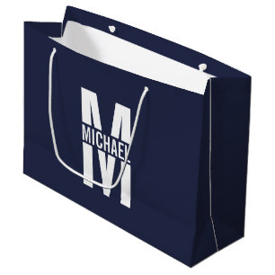 Sacola Para Presentes Grande Monograma e Nome Personalizados Azul-marinho