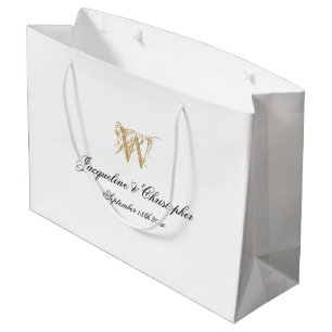 Sacola Para Presentes Grande Monograma Elegante Chic White Clássico Dourado