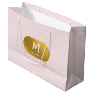 Sacola Para Presentes Grande Monograma Feminina Dourada Cor-de-Rosa Esbranquiça