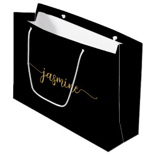 Sacola Para Presentes Grande Monograma Feminino Minimalista Simples Preto Doura