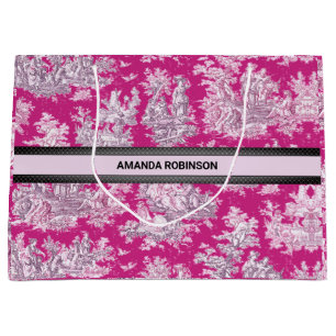 Sacola Para Presentes Grande Monograma floral cor-de-rosa magenta de jouy