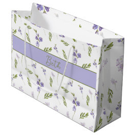 Sacola Para Presentes Grande Monograma Floral de Aquarela de Flor Silvestre Lav