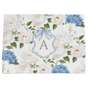 Sacola Para Presentes Grande Monograma Floral de Hortênsia Azul