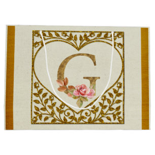 Sacola Para Presentes Grande Monograma Floral Personalizado, De A a Z