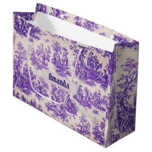 Sacola Para Presentes Grande Monograma floral roxo de jouy