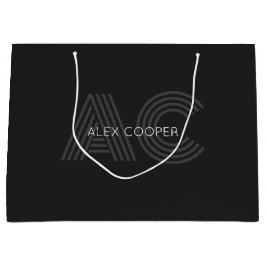 Sacola Para Presentes Grande Monograma Moderno de Preto e Cinza