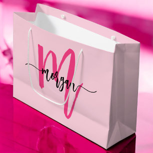Sacola Para Presentes Grande Monograma Na moda Moderno Rosa Quente