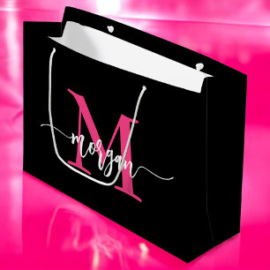 Sacola Para Presentes Grande Monograma Na moda Moderno Rosa Quente Preto