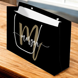 Sacola Para Presentes Grande Monograma Na moda preto moderno
