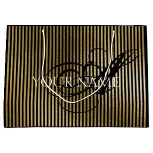 Sacola Para Presentes Grande Monograma Nome Dourado Stripes Marca de luxo Belez