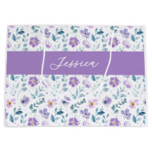 Monograma Nome Flor Silvestre Aquarela Roxo Verde