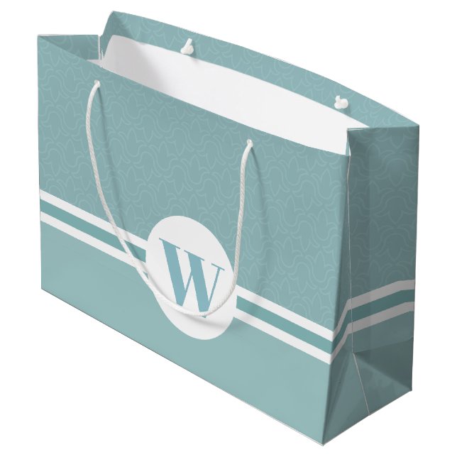 Sacola Para Presentes Grande Monograma personalizado azul-claro discreto floral (Verso inclinado)