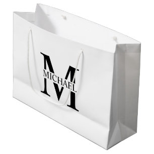 Sacola Para Presentes Grande Monograma Personalizado Branco e Nome