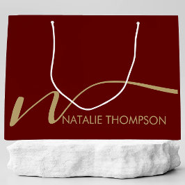 Sacola Para Presentes Grande Monograma Personalizado Com Nome Maroon Legal