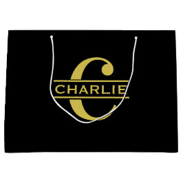 Sacola Para Presentes Grande Monograma Personalizado E Nome Preto E Dourado