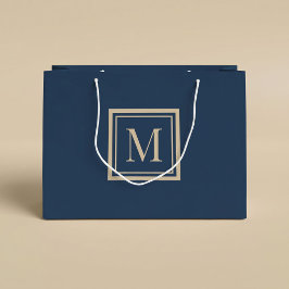 Sacola Para Presentes Grande Monograma Personalizado em Azul e Baunilha com Mol
